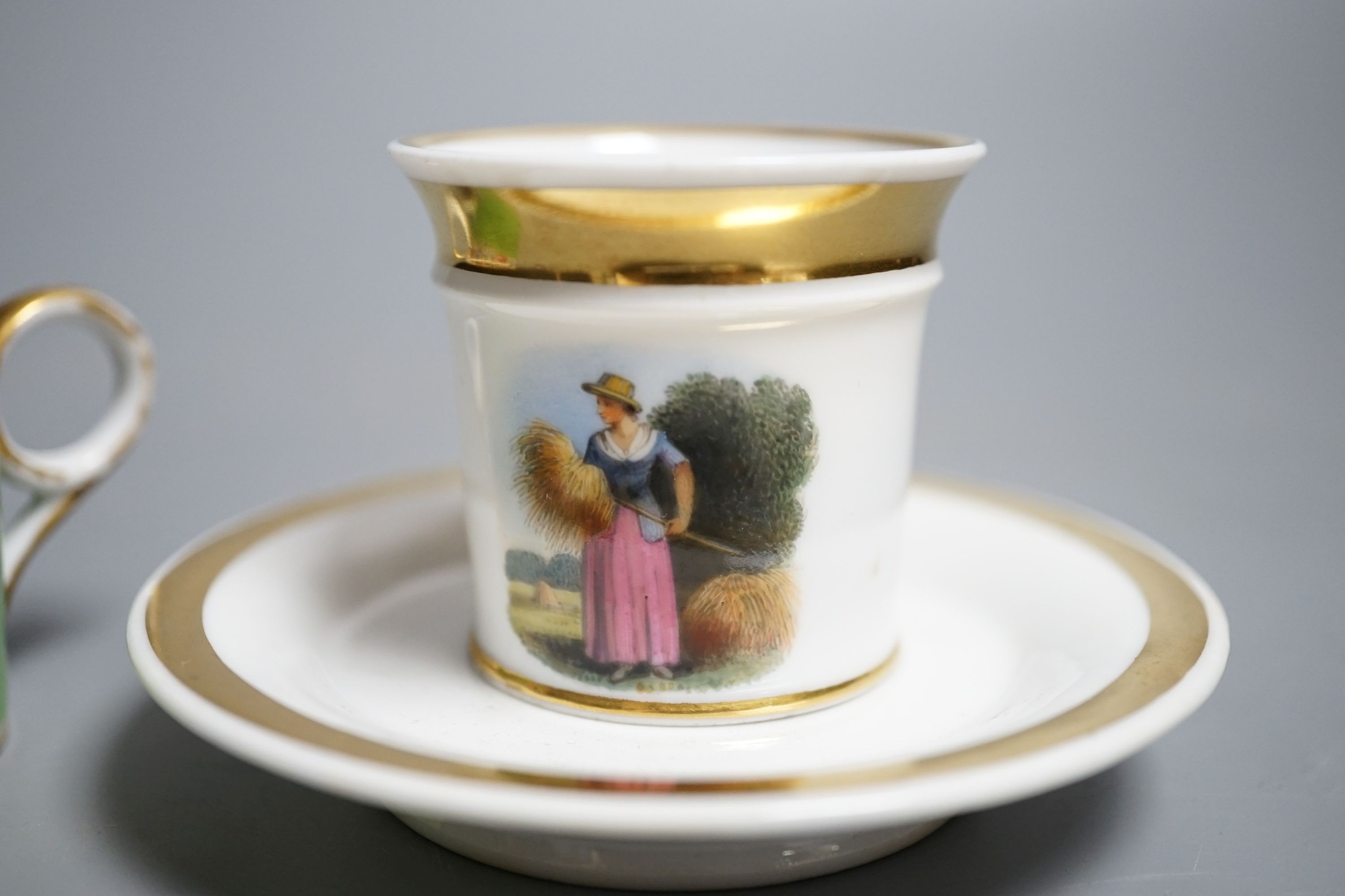 A Chamberlain Worcester miniature Can and Saucer and another Can, c.1820, Provenance - Mona Sattin collection of miniature cups and saucers, collection no.s 99 and 100.